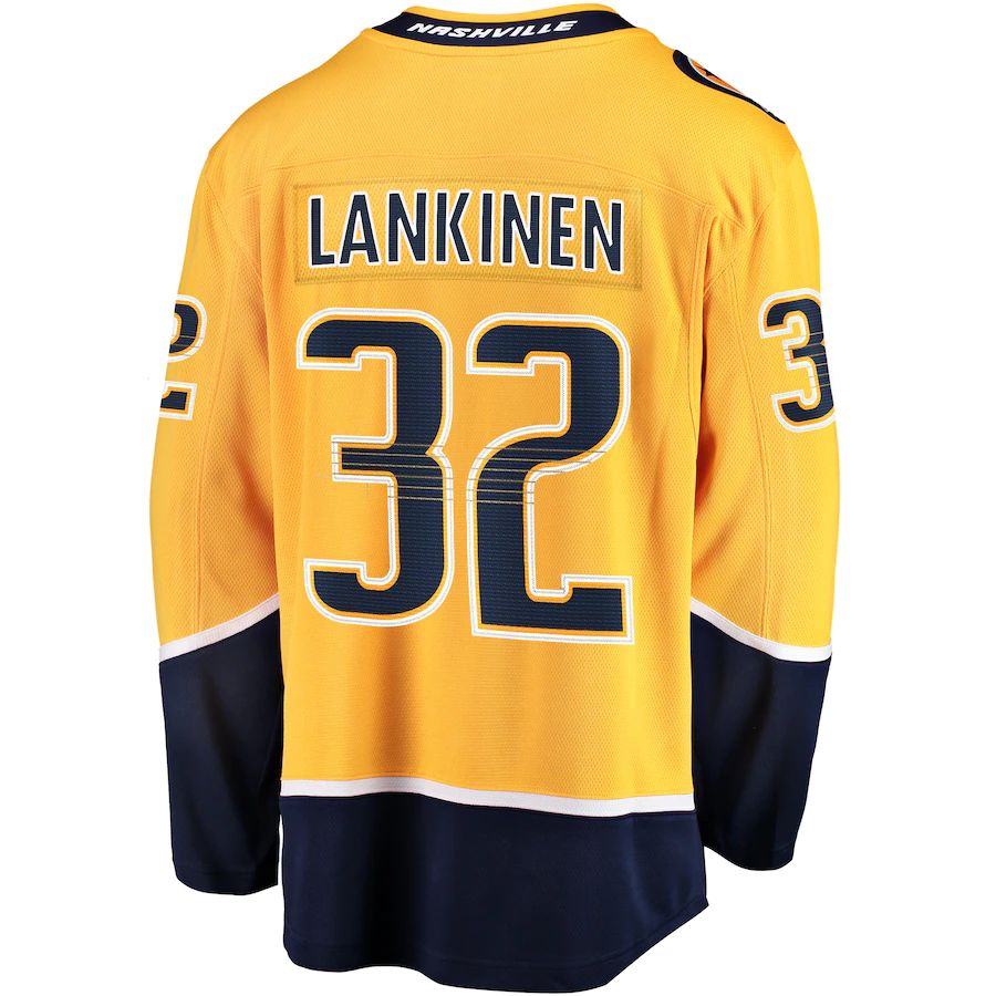 N.Predators #32 Kevin Lankinen Fanatics Branded Home Breakaway Player Jersey Gold Stitched American Hockey Jerseys - Main View
