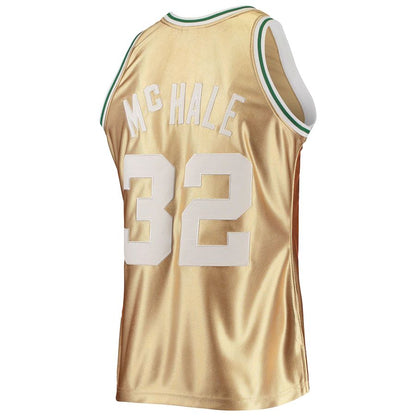 B.Celtics #32 Kevin McHale Mitchell & Ness 75th Anniversary 1985-86 Hardwood Classics Swingman Jersey Gold Stitched American Basketball Jersey - Main View