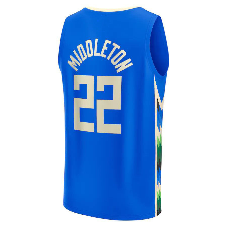 M.Bucks #22 Khris Middleton Fanatics Branded  2022-23 Fastbreak Jersey City Edition Royal Stitched American Basketball Jersey - Main View