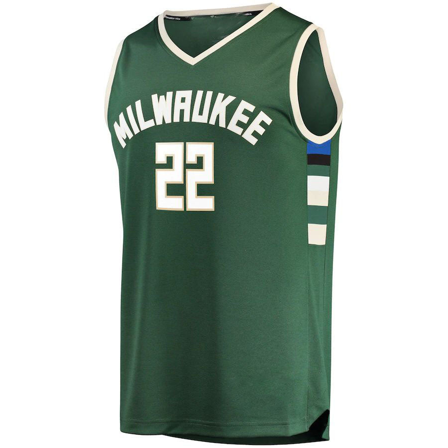 M.Bucks #22 Khris Middleton Fanatics Branded Fast Break Road Replica Player Jersey Green Icon Edition Stitched American Basketball Jersey - Main View