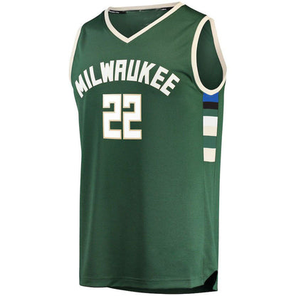 M.Bucks #22 Khris Middleton Fanatics Branded Fast Break Road Replica Player Jersey Green Icon Edition Stitched American Basketball Jersey - Main View