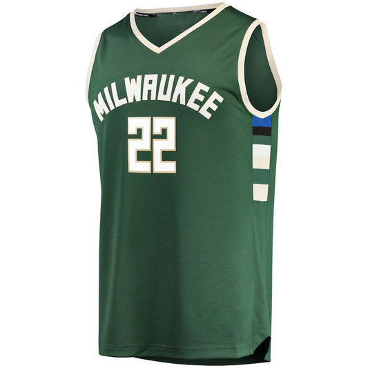 M.Bucks #22 Khris Middleton Fanatics Branded Fast Break Road Replica Player Jersey Green Icon Edition Stitched American Basketball Jersey - Main View