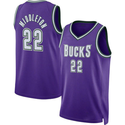 M.Bucks #22 Khris Middleton 2022-23 Swingman Jersey Purple Classic Edition Stitched American Basketball Jersey - Main View