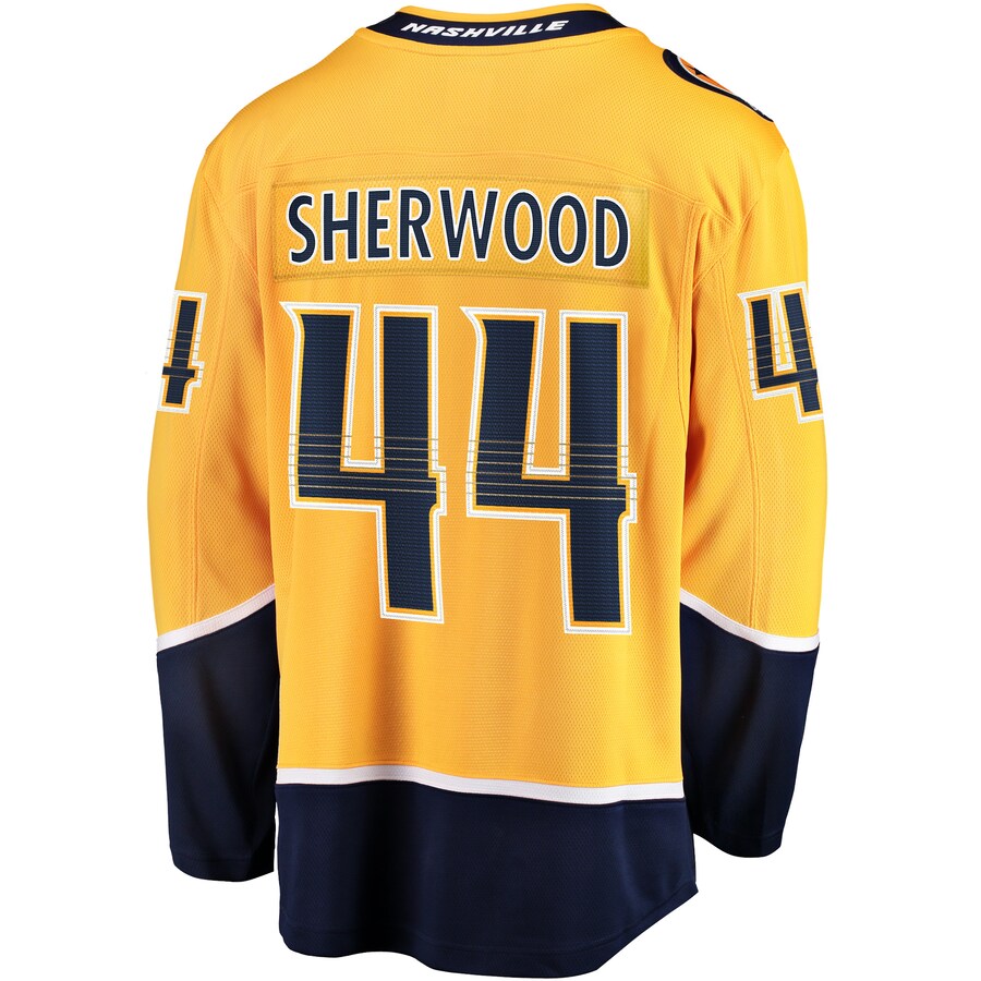 N.Predators #44 Kiefer Sherwood Fanatics Branded Home Breakaway Player Jersey  Gold Stitched American Hockey Jerseys - Main View