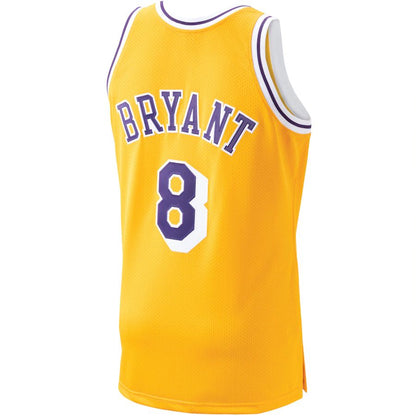 LA.Lakers #8 Kobe Bryant Mitchell & Ness 1996-97 Hardwood Classics Authentic Player Jersey Gold Stitched American Basketball Jersey - Main View