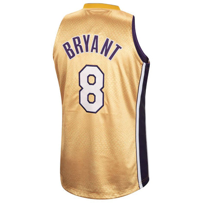LA.Lakers #8 Kobe Bryant Mitchell & Ness Authentic Reversible Jersey Gold Purple Stitched American Basketball Jersey - Main View