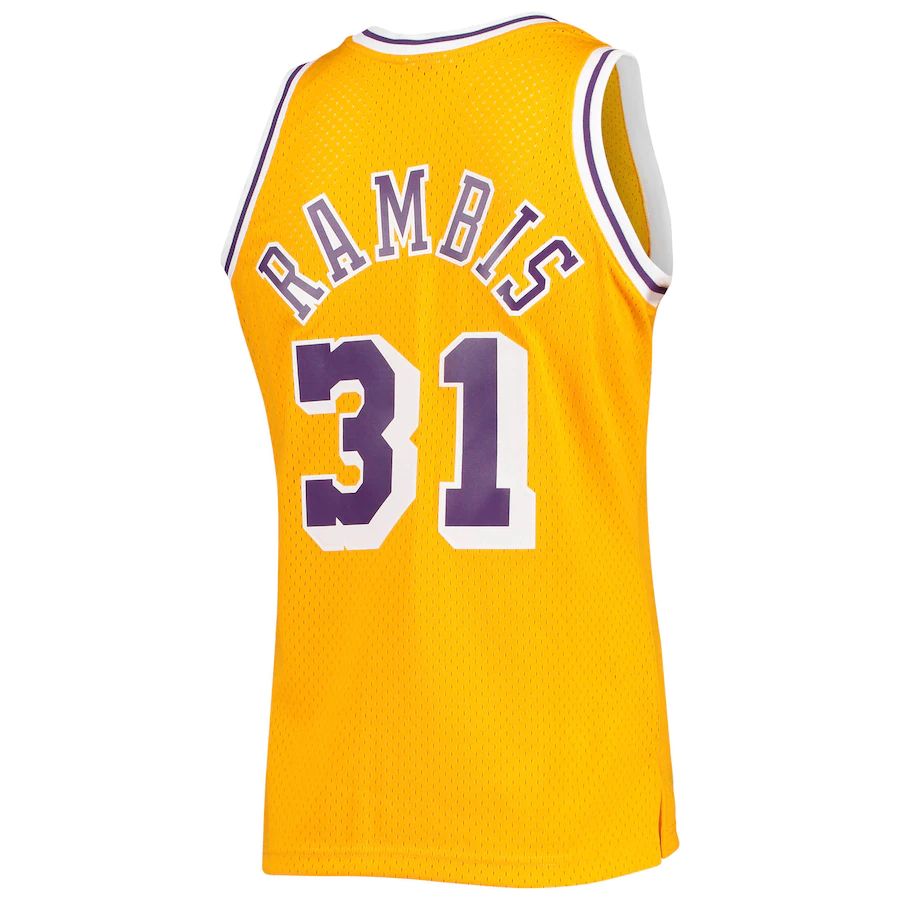 LA.Lakers #31 Kurt Rambis Mitchell & Ness 1984-85 Team Hardwood Classics Swingman Jersey Gold Stitched American Basketball Jersey - Main View