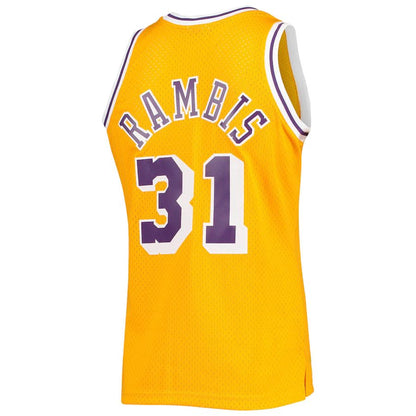 LA.Lakers #31 Kurt Rambis Mitchell & Ness 1984-85 Team Hardwood Classics Swingman Jersey Gold Stitched American Basketball Jersey - Main View