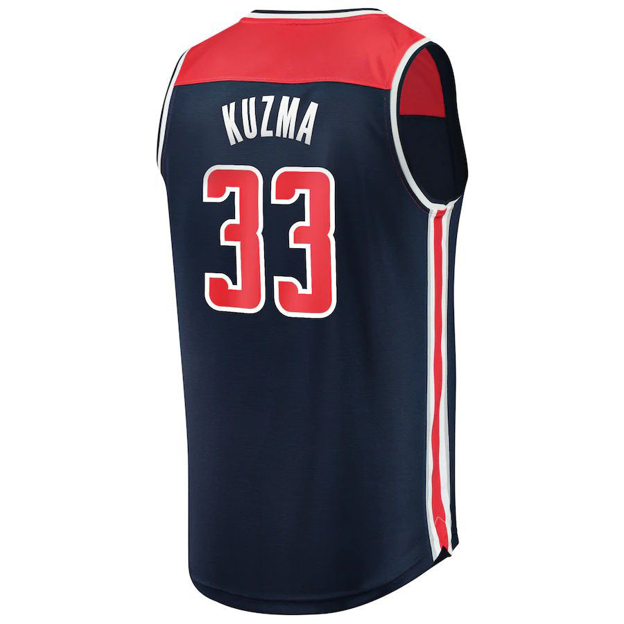 W.Wizards #33 Kyle Kuzma Fanatics Branded  Fast Break Replica Jersey Navy Statement Edition Stitched American Basketball Jersey - Main View