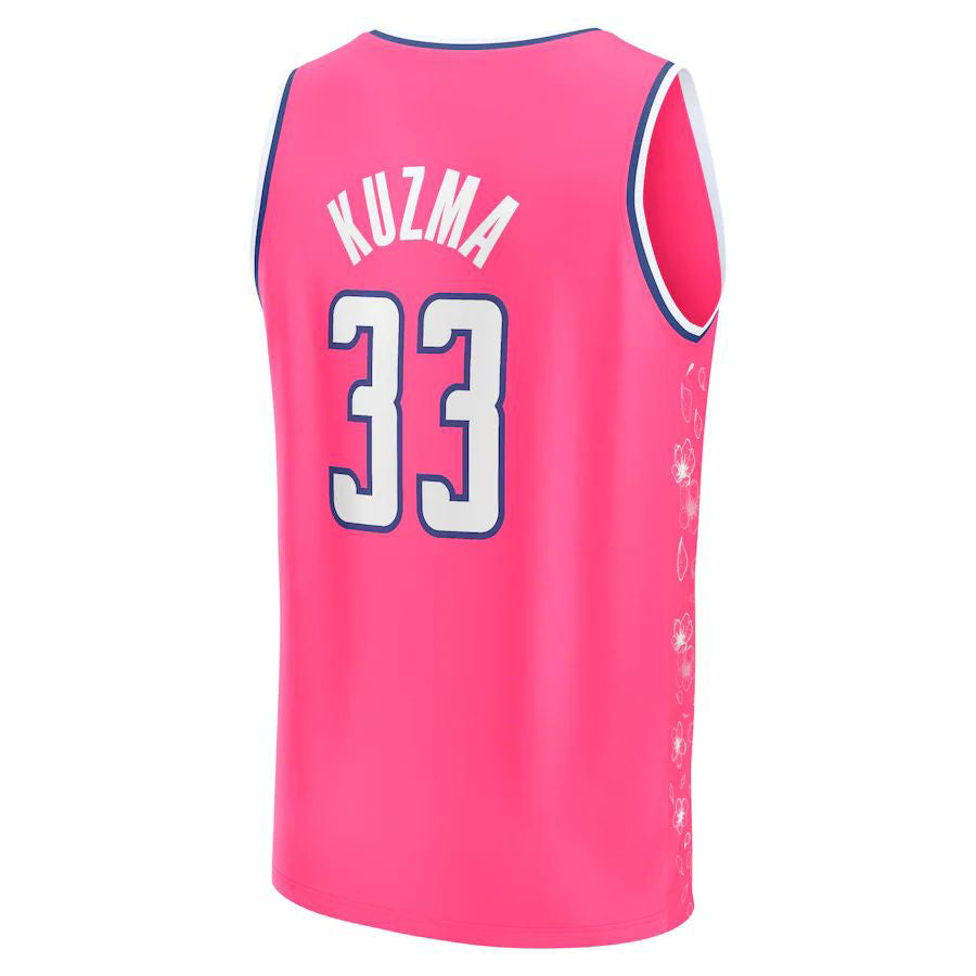 W.Wizards #33 Kyle Kuzma Fanatics Branded  Fastbreak Jersey City Edition Pink Stitched American Basketball Jersey - Main View