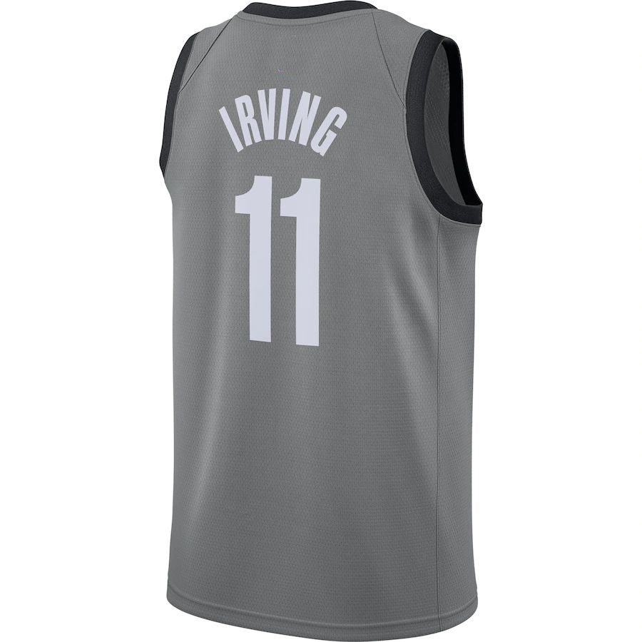 B.Nets #11 Kyrie Irving Jordan Brand 2020-21 Swingman Jersey Statement Edition Gray Stitched American Basketball Jersey - Main View