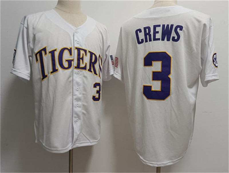 L.Tigers #3 ylan Crews White 2023 Stitched Baseball Jersey American College Jerseys - Main View