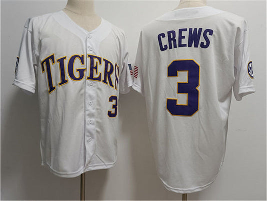 L.Tigers #3 ylan Crews White 2023 Stitched Baseball Jersey American College Jerseys - Main View