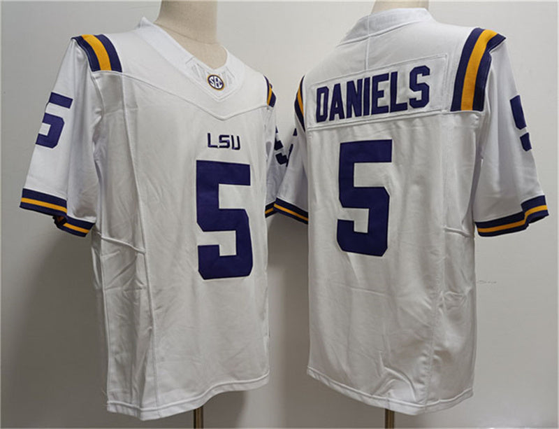 L.Tigers #5 Jayden Daniels White Stitched Jersey American College Jerseys - Main View