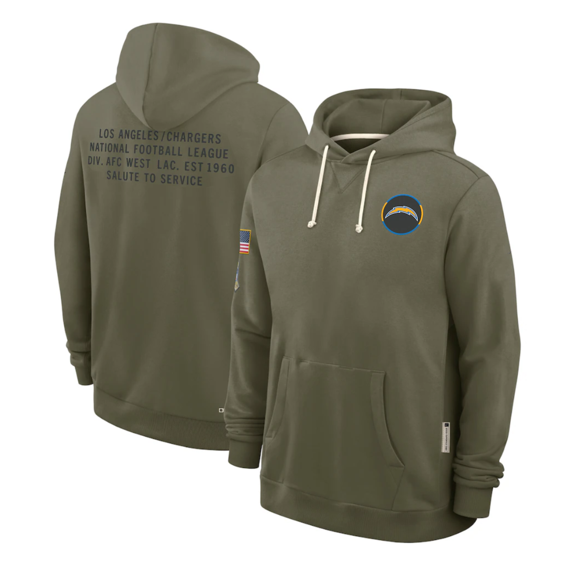 LA.Chargers Olive 2025 Salute to Service Sideline Standard Issue Dri-FIT Hoodie Stitched American Football Jerseys - Main View
