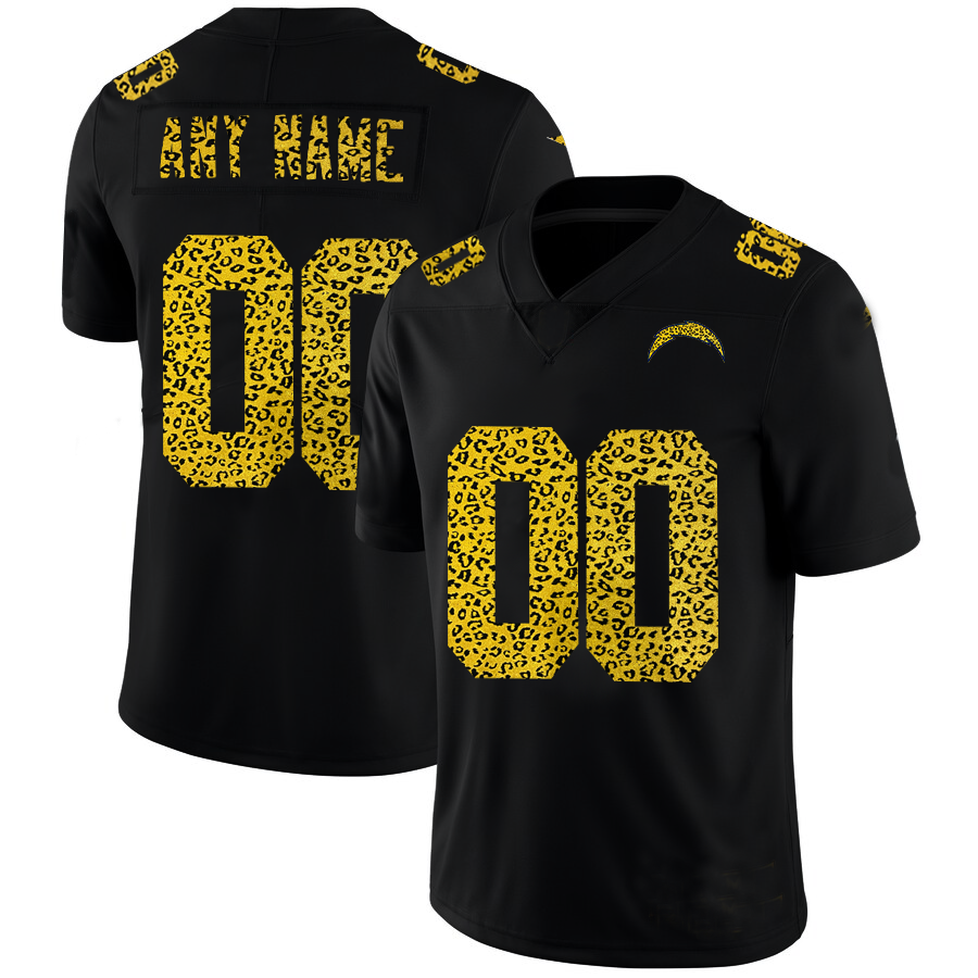 Custom LA.Chargers Leopard Print Fashion Vapor Limited Jersey Black Stitched American Football Jerseys - Main View