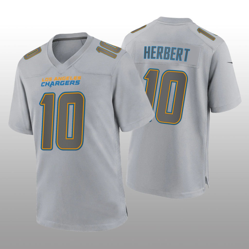 LA.Chargers #10 Justin Herbert Gray Atmosphere Fashion Game Jersey Stitched American Football Jerseys - Main View