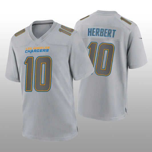 LA.Chargers #10 Justin Herbert Gray Atmosphere Fashion Game Jersey Stitched American Football Jerseys - Main View