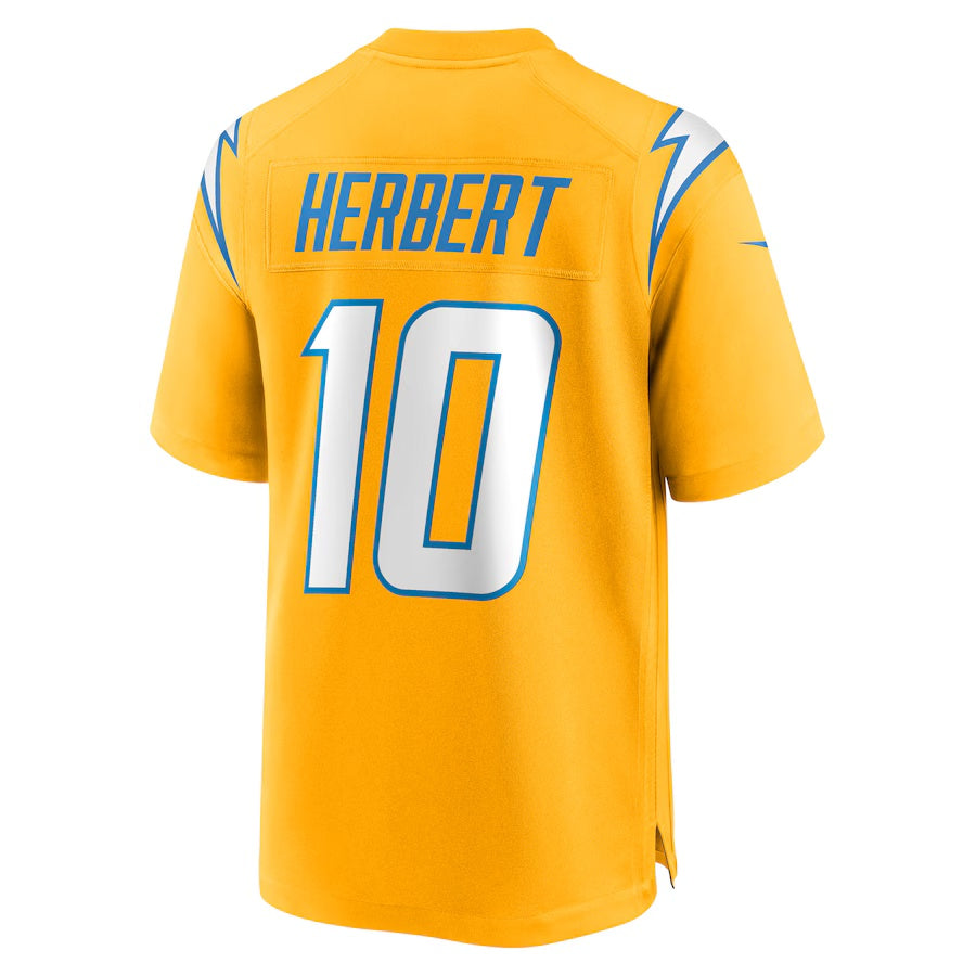 LA.Chargers #10 Justin Herbert Gold Alternate Charger Power Game Player American Football Jerseys - Main View