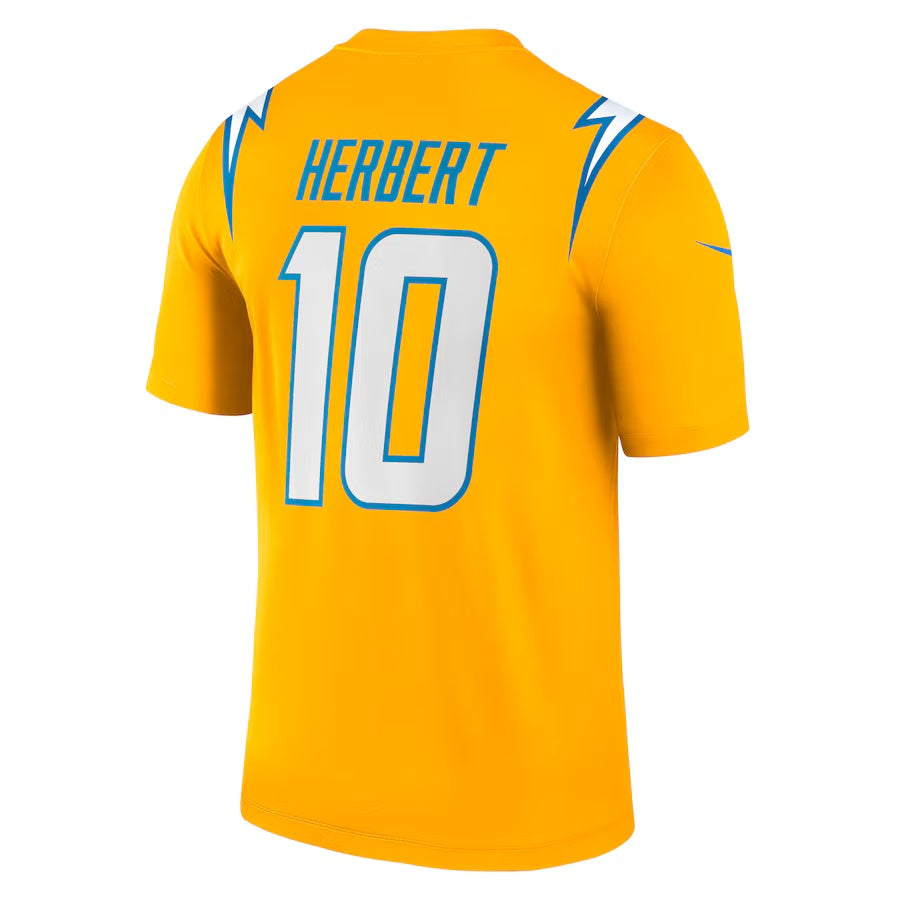LA.Chargers #10 Justin Herbert Gold Alternate Charger Power Legend Player Performance Top American Football Jerseys - Main View