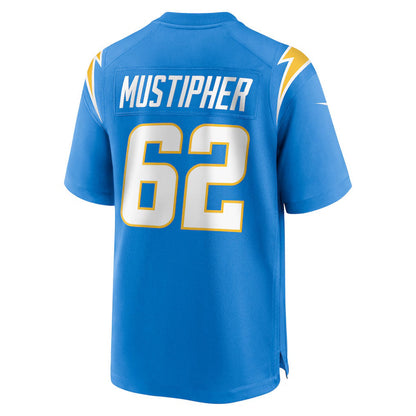 LA.Chargers #62 Sam Mustipher Powder Blue Team Game Stitched American Football Jerseys - Main View