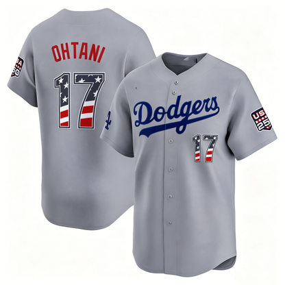 Los Angeles Dodgers #17 Shohei Ohtani Gray USA 250 Fourth of July Limited Baseball Stitched Jersey - Main View