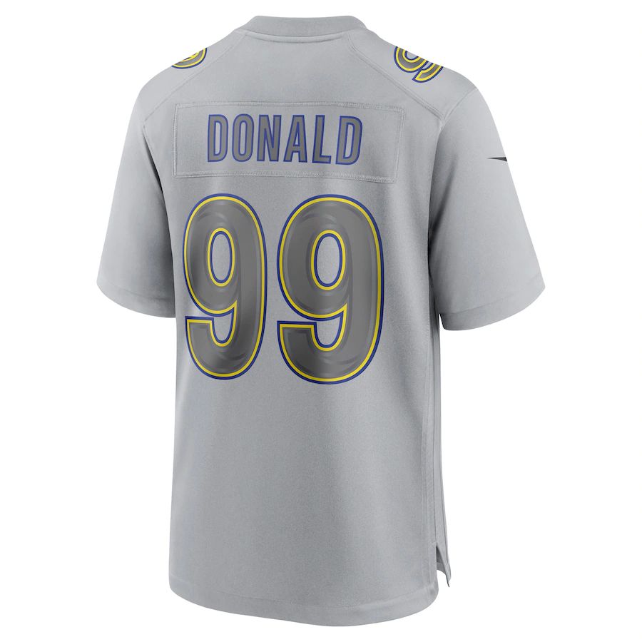 LA.Rams #99 Aaron Donald Gray Atmosphere Fashion Game Jersey Stitched American Football Jersey - Main View