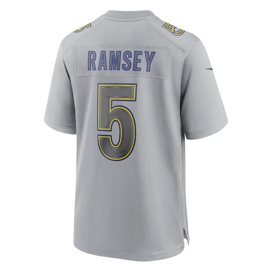 LA.Rams #5 Jalen Ramsey  Gray Atmosphere Fashion Game Jersey Stitched American Football Jersey - Main View