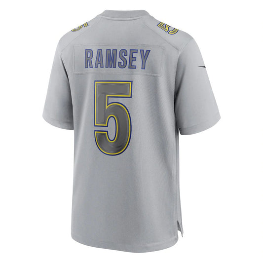 LA.Rams #5 Jalen Ramsey  Gray Atmosphere Fashion Game Jersey Stitched American Football Jersey - Main View
