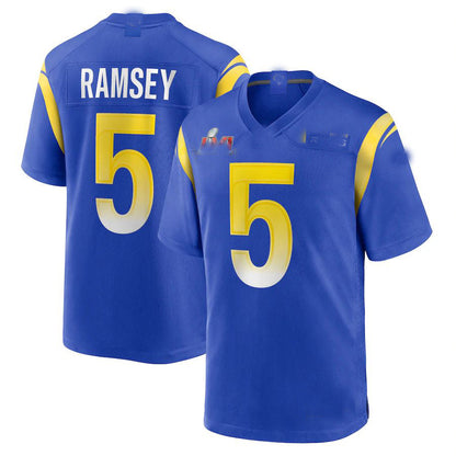 LA.Rams #5 Jalen Ramsey Royal Super Bowl LVI Game Patch Jersey Stitched American Football Jersey - Main View