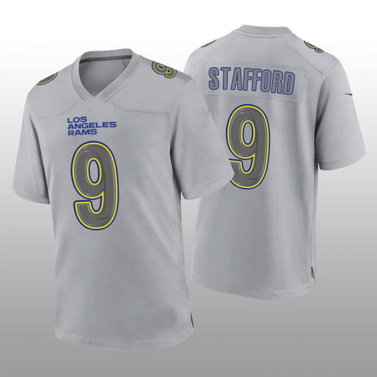 LA.Rams #9 Matthew Stafford Gray Atmosphere Fashion Game Jersey Stitched American Football Jersey - Main View