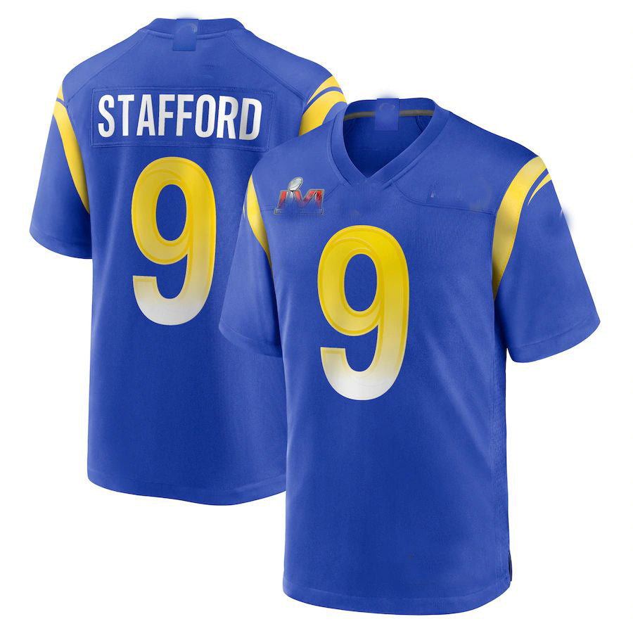 LA.Rams #9 Matthew Stafford Royal Super Bowl LVI Game Patch Jersey Stitched American Football Jersey - Main View
