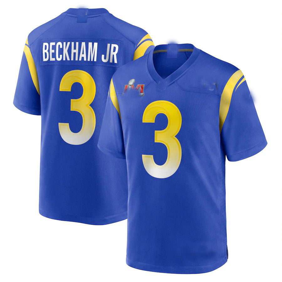 LA.Rams #3 Odell Beckham Jr. Royal Super Bowl LVI Game Patch Jersey Stitched American Football Jersey - Main View