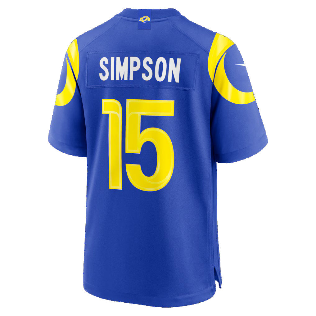 LA.Rams #15 Ty Simpson Royal 2026 Draft First Round Pick No. 13 Team Game Stitched Football American Jersey - Main View