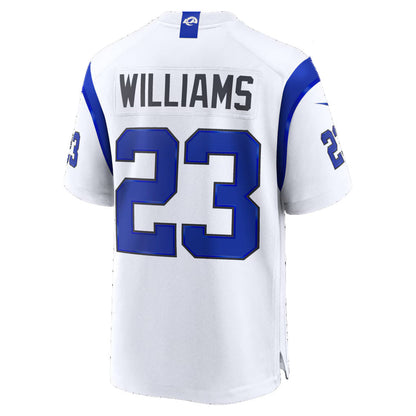 LA.Rams #23 Kyren Williams Fearsome White Game Football Jersey - Main View
