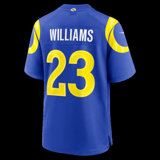 LA.Rams #23 Kyren Williams Royal Team Game Player Stitched Football American Jersey - Main View