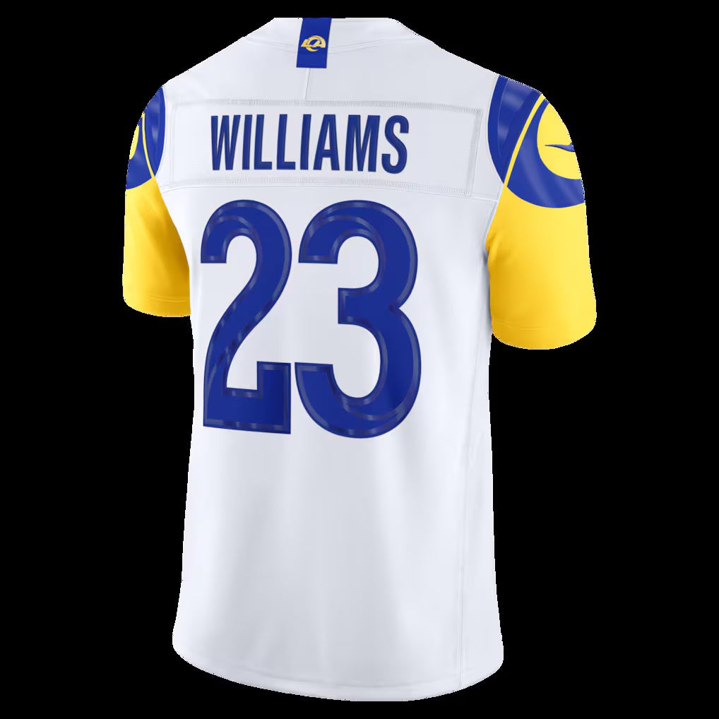 LA.Rams #23 Kyren Williams White Vapor F.U.S.E. Sewn Down Limited Stitched Football American Jersey - Main View