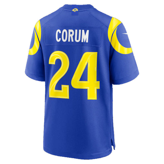 LA.Rams #24 Blake Corum Royal Game Football Jersey - Main View