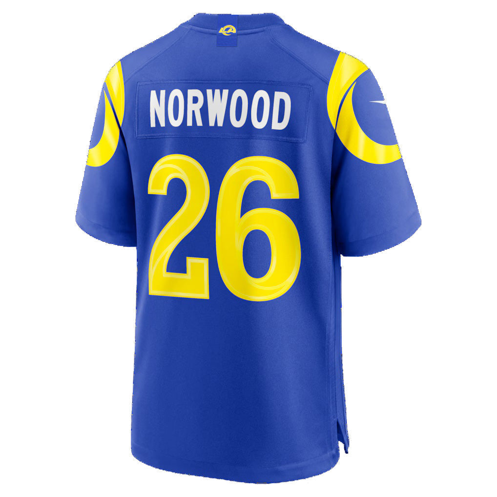 LA.Rams #26 Drey Norwood Royal Game Football Jersey - Main View