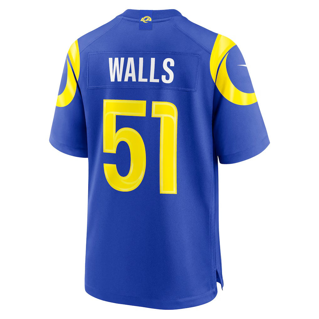 LA.Rams #51 Eddie Walls III Royal Game Football Jersey - Main View