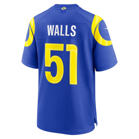 LA.Rams #51 Eddie Walls III Royal Game Football Jersey - Main View