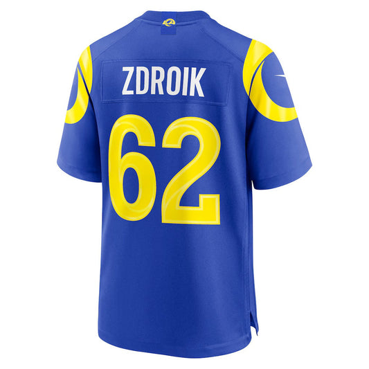 LA.Rams #62 Payton Zdroik Royal Game Football Jersey - Main View