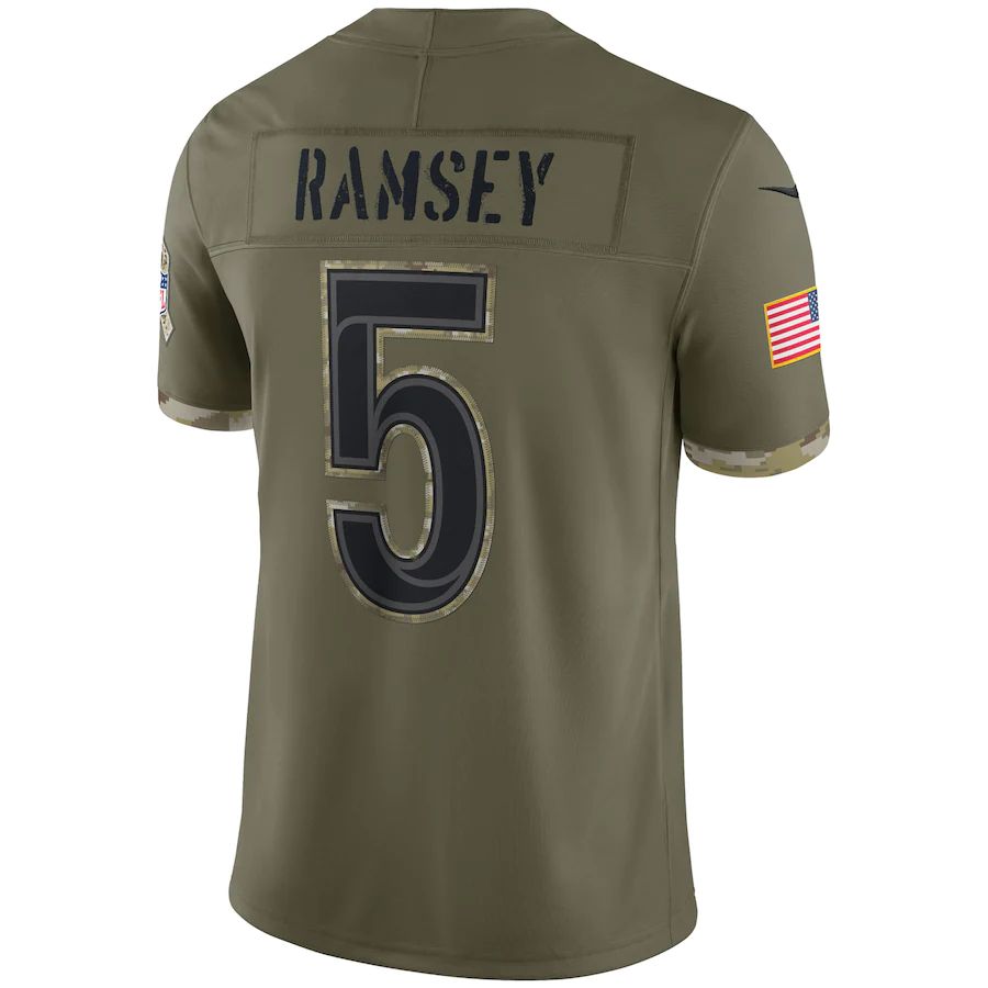 LA.Rams #5 Jalen Ramsey Olive 2022 Salute To Service Limited Jersey Stitched American Football Jersey - Main View