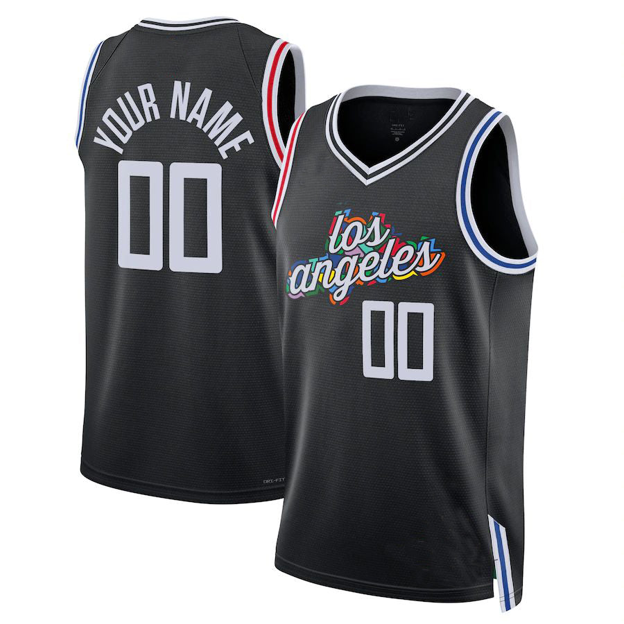Custom LA.Clippers Unisex 2022-23 Swingman Jersey City Edition Black Stitched Basketball Jersey - Main View