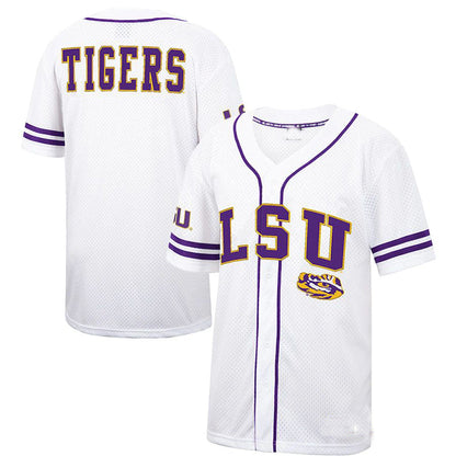 L.Tigers Colosseum Free Spirited Baseball Jersey White Purple Stitched American College Jerseys - Main View