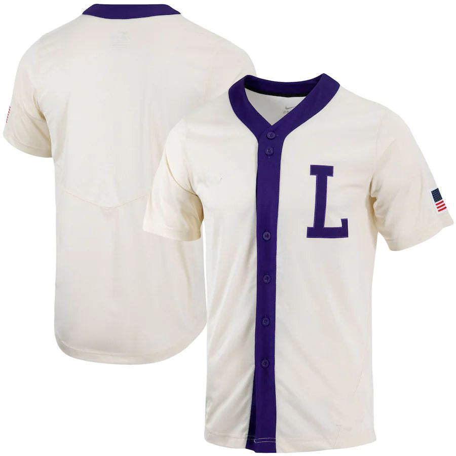 L.Tigers Replica Full-Button Baseball Jersey Natural Stitched American College Jerseys - Main View