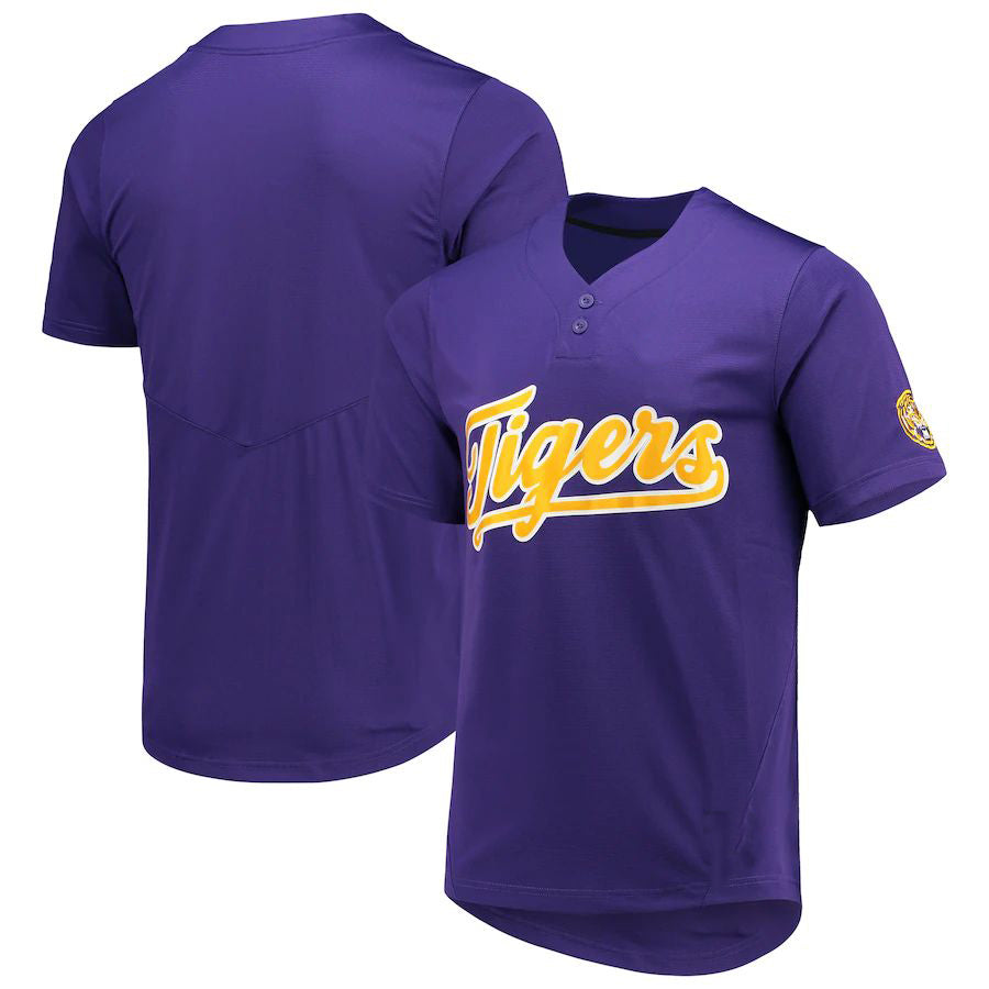 L.Tigers Unisex Two-Button Replica Softball Jersey Purple Stitched American College Jerseys - Main View