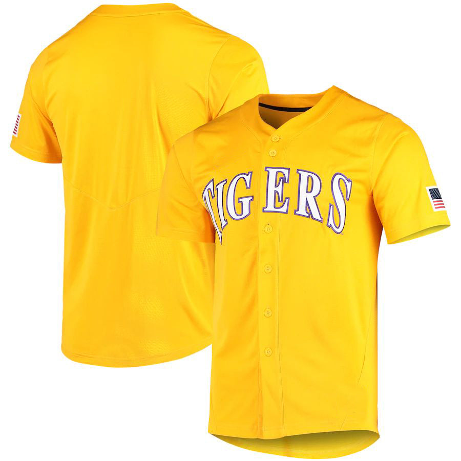 L.Tigers Vapor Untouchable Elite Replica Full-Button Baseball Jersey  Gold Stitched American College Jerseys - Main View