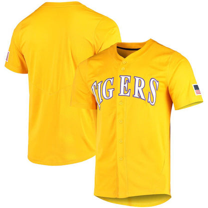 L.Tigers Vapor Untouchable Elite Replica Full-Button Baseball Jersey  Gold Stitched American College Jerseys - Main View