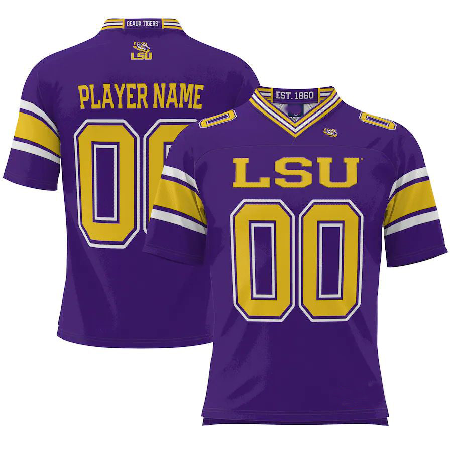 Custom L.Tigers ProSphere NIL Pick-A-Player Football Jersey Purple American Stitched College Jerseys - Main View